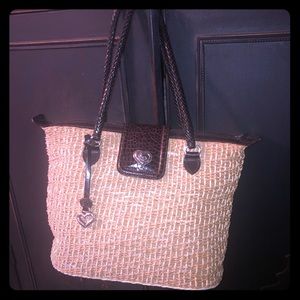 Woven Brighten purse with leather accents